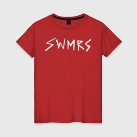 Женская футболка хлопок с принтом SWMRS в Курске, 100% хлопок | прямой крой, круглый вырез горловины, длина до линии бедер, слегка спущенное плечо | emilys army | pop punk | punk rock | surf punk | surf rock | swimmers | swmrs | the clocks | the raining souls