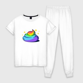 Женская пижама хлопок с принтом Какашка в Курске, 100% хлопок | брюки и футболка прямого кроя, без карманов, на брюках мягкая резинка на поясе и по низу штанин | арт | единорог | красиво | радуга | рисунок | смешно | цветная | юмор
