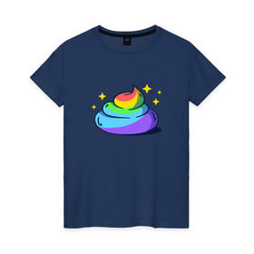 Женская футболка хлопок с принтом Какашка в Курске, 100% хлопок | прямой крой, круглый вырез горловины, длина до линии бедер, слегка спущенное плечо | арт | единорог | красиво | радуга | рисунок | смешно | цветная | юмор