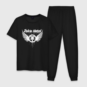 Мужская пижама хлопок с принтом Tokio Hotel в Курске, 100% хлопок | брюки и футболка прямого кроя, без карманов, на брюках мягкая резинка на поясе и по низу штанин
 | hotel | island | tokio | tokio hotel | альтернативный | билл каулитц | георг листинг | группа | густав шефер | отель | пауэр | поп | рок | синти | синтипоп | токийский | токио | том каулитц | хотель