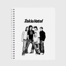 Тетрадь с принтом Tokio Hotel в Курске, 100% бумага | 48 листов, плотность листов — 60 г/м2, плотность картонной обложки — 250 г/м2. Листы скреплены сбоку удобной пружинной спиралью. Уголки страниц и обложки скругленные. Цвет линий — светло-серый
 | alternative rock | band | bill kaulitz | boys | german | hotel | music | pop rock | powerpop | synthpop | tokyo | tom ka | альтернативный рок | билл каулитц | георг листинг | группа | густав шефер | мальчики | музыка | немецкая | отель | пауэр поп