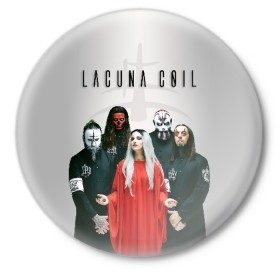 Значок с принтом Lacuna Coil в Курске,  металл | круглая форма, металлическая застежка в виде булавки | Тематика изображения на принте: alternative | cristina scabbia | epic metal | goth | gothic | lacuna | lacuna coil | melodic metal | metal | nu metal | rock | готик рок | готика | готический рок | метал