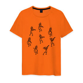 Мужская футболка хлопок с принтом Кокопелли в Курске, 100% хлопок | прямой крой, круглый вырез горловины, длина до линии бедер, слегка спущенное плечо. | божество | дудочка | индейцы | кокопелли | танец | человечек | человечки