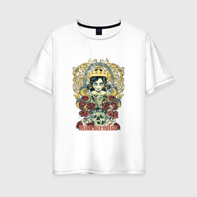 Женская футболка хлопок Oversize с принтом Королева игры в Курске, 100% хлопок | свободный крой, круглый ворот, спущенный рукав, длина до линии бедер
 | Тематика изображения на принте: девушка | змея | корона | роза | татуировка | череп