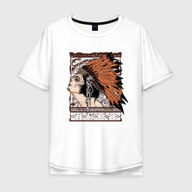 Мужская футболка хлопок Oversize с принтом D?a de los Muertos в Курске, 100% хлопок | свободный крой, круглый ворот, “спинка” длиннее передней части | девушка | день мертвых | перья | праздник