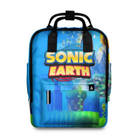 Женский рюкзак 3D с принтом SONIC EARTH в Курске, 100% полиэстер | лямки с регулируемой длиной, сверху ручки, чтобы рюкзак нести как сумку. Основное отделение закрывается на молнию, как и внешний карман. Внутри два дополнительных кармана, один из которых закрывается на молнию. По бокам два дополнительных кармашка, куда поместится маленькая бутылочка
 | hedgehog | metal sonic | silver | silver the hedgehog | sonic | sonic boom | sonic the hedgehog | ёж сонник | игры | соник | фильмы