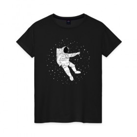 Женская футболка хлопок с принтом Космонавт в Курске, 100% хлопок | прямой крой, круглый вырез горловины, длина до линии бедер, слегка спущенное плечо | астронавт | звезды | космонавт | космос
