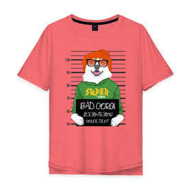 Мужская футболка хлопок Oversize с принтом Плохой Корги в Курске, 100% хлопок | свободный крой, круглый ворот, “спинка” длиннее передней части | Тематика изображения на принте: corgi | банда | бандит | гангстер | заключенный | корги | собака | собаки