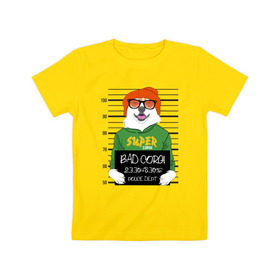 Детская футболка хлопок с принтом Плохой Корги в Курске, 100% хлопок | круглый вырез горловины, полуприлегающий силуэт, длина до линии бедер | Тематика изображения на принте: corgi | банда | бандит | гангстер | заключенный | корги | собака | собаки