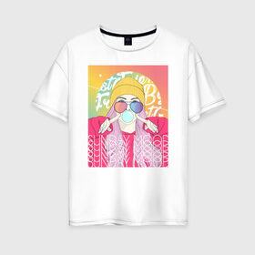 Женская футболка хлопок Oversize с принтом Билли Айлиш в Курске, 100% хлопок | свободный крой, круглый ворот, спущенный рукав, длина до линии бедер
 | billie eilish | билли айлиш | музыка