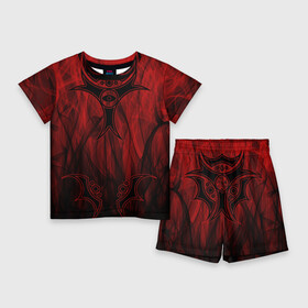 Детский костюм с шортами 3D с принтом Red n black okto в Курске,  |  | okto | байкер | всевидящее око | геометрия | красный | мото | огонь | узор | чёрный