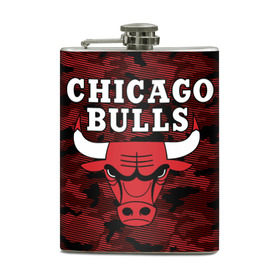 Фляга с принтом Chicago Bulls в Курске, металлический корпус | емкость 0,22 л, размер 125 х 94 мм. Виниловая наклейка запечатывается полностью | Тематика изображения на принте: 