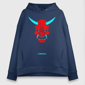 Женское худи Oversize хлопок с принтом SAMURAI DEMON в Курске, френч-терри — 70% хлопок, 30% полиэстер. Мягкий теплый начес внутри —100% хлопок | боковые карманы, эластичные манжеты и нижняя кромка, капюшон на магнитной кнопке | 2019 | cd project red | cyberpunk 2077 | hacker | keanu reeves | maelstrom | militech | night city | quadra | samurai | sci fi | trauma team | v | ви | киану ривз | киберпанк 2077 | логотип | роботы | самураи | фантаст