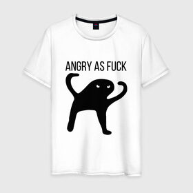 Мужская футболка хлопок с принтом Angry as Fuck в Курске, 100% хлопок | прямой крой, круглый вырез горловины, длина до линии бедер, слегка спущенное плечо. | angry | cat | meme | truxkot19 | кот | мем | ъуъ