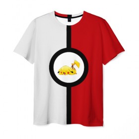 Мужская футболка 3D с принтом Pokeball (pikachu sleep) в Курске, 100% полиэфир | прямой крой, круглый вырез горловины, длина до линии бедер | anime | pikachu | pokeball | pokemon | sleep | аниме. | пикачу | покебол | покемон | спит. белый. красный. чёрный