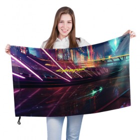Флаг 3D с принтом CYBERPUNK 2077 в Курске, 100% полиэстер | плотность ткани — 95 г/м2, размер — 67 х 109 см. Принт наносится с одной стороны | 