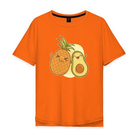 Мужская футболка хлопок Oversize с принтом Ананас и Авокадо в Курске, 100% хлопок | свободный крой, круглый ворот, “спинка” длиннее передней части | summer | еда | летние | лето | фрукты