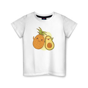 Детская футболка хлопок с принтом Ананас и Авокадо в Курске, 100% хлопок | круглый вырез горловины, полуприлегающий силуэт, длина до линии бедер | Тематика изображения на принте: summer | еда | летние | лето | фрукты