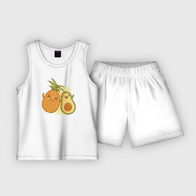 Детская пижама с шортами хлопок с принтом Ананас и Авокадо в Курске,  |  | Тематика изображения на принте: summer | еда | летние | лето | фрукты