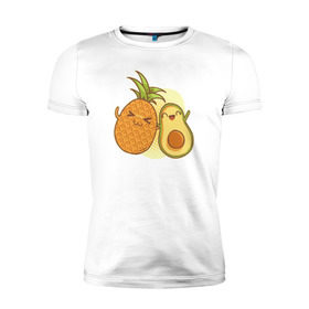 Мужская футболка премиум с принтом Ананас и Авокадо в Курске, 92% хлопок, 8% лайкра | приталенный силуэт, круглый вырез ворота, длина до линии бедра, короткий рукав | summer | еда | летние | лето | фрукты