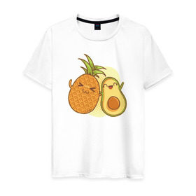 Мужская футболка хлопок с принтом Ананас и Авокадо в Курске, 100% хлопок | прямой крой, круглый вырез горловины, длина до линии бедер, слегка спущенное плечо. | summer | еда | летние | лето | фрукты
