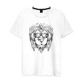 Мужская футболка хлопок с принтом Раста Лев в Курске, 100% хлопок | прямой крой, круглый вырез горловины, длина до линии бедер, слегка спущенное плечо. | lion | rasta | лев | львы | раста | регги