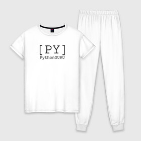 Женская пижама хлопок с принтом PythonGURU в Курске, 100% хлопок | брюки и футболка прямого кроя, без карманов, на брюках мягкая резинка на поясе и по низу штанин | like | python | pythonguru | лайк | питон | программирование