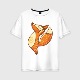Женская футболка хлопок Oversize с принтом Лисенок занимается йогой в Курске, 100% хлопок | свободный крой, круглый ворот, спущенный рукав, длина до линии бедер
 | fox | гимнастика | йога | лис | лиса | лисенок | рыжая | упражнения