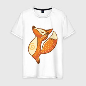 Мужская футболка хлопок с принтом Лисенок занимается йогой в Курске, 100% хлопок | прямой крой, круглый вырез горловины, длина до линии бедер, слегка спущенное плечо. | fox | гимнастика | йога | лис | лиса | лисенок | рыжая | упражнения