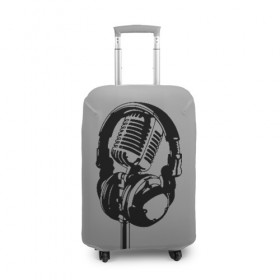 Чехол для чемодана 3D с принтом Микрофон в Курске, 86% полиэфир, 14% спандекс | двустороннее нанесение принта, прорези для ручек и колес | black | gray | headphones | microphone | music | music lover | sound | звук | меломан | микрофон | музыка | наушники | серый | черный