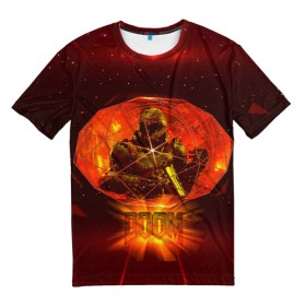 Мужская футболка 3D с принтом Doom Enternal в Курске, 100% полиэфир | прямой крой, круглый вырез горловины, длина до линии бедер | Тематика изображения на принте: 3d | doom enternal | игра | компьютерная | логотип | темный | шутер