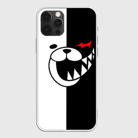 Чехол для iPhone 12 Pro с принтом Monokuma открыл рот в Курске, силикон | область печати: задняя сторона чехла, без боковых панелей | Тематика изображения на принте: anime | bear | black  white | danganronpa | kurokuma | monodam | monokuma | monomi | monotaro | pink | rabbit | school | shirokuma | аниме | главарь | мoноми | монокума | черно белый | школа