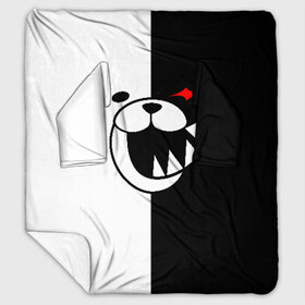 Плед с рукавами с принтом MONOKUMA в Курске, 100% полиэстер | Закругленные углы, все края обработаны. Ткань не мнется и не растягивается. Размер 170*145 | Тематика изображения на принте: anime | bear | black  white | danganronpa | kurokuma | monodam | monokuma | monomi | monotaro | pink | rabbit | school | shirokuma | аниме | главарь | мoноми | монокума | черно белый | школа