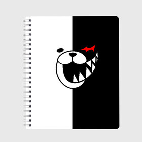 Тетрадь с принтом MONOKUMA в Курске, 100% бумага | 48 листов, плотность листов — 60 г/м2, плотность картонной обложки — 250 г/м2. Листы скреплены сбоку удобной пружинной спиралью. Уголки страниц и обложки скругленные. Цвет линий — светло-серый
 | anime | bear | black  white | danganronpa | kurokuma | monodam | monokuma | monomi | monotaro | pink | rabbit | school | shirokuma | аниме | главарь | мoноми | монокума | черно белый | школа