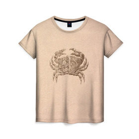 Женская футболка 3D с принтом Краб в Курске, 100% полиэфир ( синтетическое хлопкоподобное полотно) | прямой крой, круглый вырез горловины, длина до линии бедер | 3d | арт | краб | механический | стимпанк | телесный