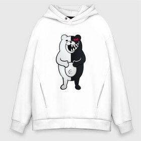 Мужское худи Oversize хлопок с принтом MONOKUMA в Курске, френч-терри — 70% хлопок, 30% полиэстер. Мягкий теплый начес внутри —100% хлопок | боковые карманы, эластичные манжеты и нижняя кромка, капюшон на магнитной кнопке | anime | bear | black  white | danganronpa | kurokuma | monodam | monokuma | monomi | monotaro | pink | rabbit | school | shirokuma | аниме | главарь | мoноми | монокума | черно белый | школа