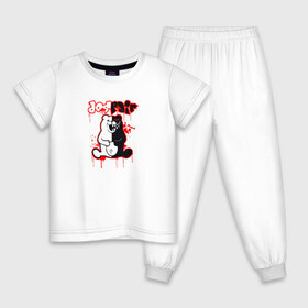 Детская пижама хлопок с принтом MONOKUMA в Курске, 100% хлопок |  брюки и футболка прямого кроя, без карманов, на брюках мягкая резинка на поясе и по низу штанин
 | Тематика изображения на принте: anime | bear | black  white | danganronpa | kurokuma | monodam | monokuma | monomi | monotaro | pink | rabbit | school | shirokuma | аниме | главарь | мoноми | монокума | черно белый | школа