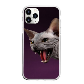 Чехол для iPhone 11 Pro матовый с принтом Сфинкс в Курске, Силикон |  | aggressive | angry | animal | bald | breed | cat | dangerous | fangs | gray | purple | sphinx | агрессивный | животное | злой | клыки | кот | лысый | опасный | порода | серый | сфинкс | фиолетовый