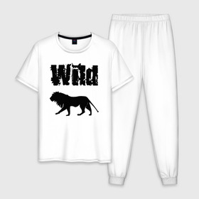 Мужская пижама хлопок с принтом wild lion в Курске, 100% хлопок | брюки и футболка прямого кроя, без карманов, на брюках мягкая резинка на поясе и по низу штанин
 | wild lion | дикий лев