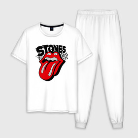 Мужская пижама хлопок с принтом the rolling stones в Курске, 100% хлопок | брюки и футболка прямого кроя, без карманов, на брюках мягкая резинка на поясе и по низу штанин
 | Тематика изображения на принте: roll stone | rolling stone скачать | rolling stones | rolling stones лучшее | the rolling stones | купить футболку rolling stones | рок | рок н ролл | футболка rolling stones