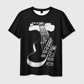 Мужская футболка 3D с принтом Гитара в Курске, 100% полиэфир | прямой крой, круглый вырез горловины, длина до линии бедер | Тематика изображения на принте: black | game | guitar | instrument | music | musician | strings | white | белый | гитара | игра | инструмент | музыка | музыкант | струны | черный