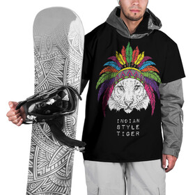 Накидка на куртку 3D с принтом Indian style tiger в Курске, 100% полиэстер |  | animal | ethnic | feathers | multicolored | muzzle | predator | tiger | животное | перья | разноцветный | тигр | этнический