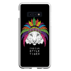 Чехол для Samsung S10E с принтом Indian style tiger в Курске, Силикон | Область печати: задняя сторона чехла, без боковых панелей | Тематика изображения на принте: animal | ethnic | feathers | multicolored | muzzle | predator | tiger | животное | перья | разноцветный | тигр | этнический