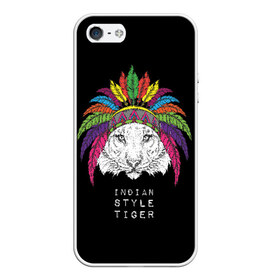 Чехол для iPhone 5/5S матовый с принтом Indian style tiger в Курске, Силикон | Область печати: задняя сторона чехла, без боковых панелей | animal | ethnic | feathers | multicolored | muzzle | predator | tiger | животное | перья | разноцветный | тигр | этнический