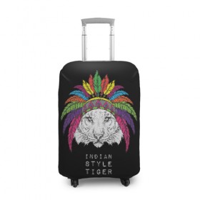 Чехол для чемодана 3D с принтом Indian style tiger в Курске, 86% полиэфир, 14% спандекс | двустороннее нанесение принта, прорези для ручек и колес | animal | ethnic | feathers | multicolored | muzzle | predator | tiger | животное | перья | разноцветный | тигр | этнический
