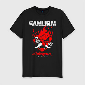 Мужская футболка премиум с принтом Cyberpunk 2077 в Курске, 92% хлопок, 8% лайкра | приталенный силуэт, круглый вырез ворота, длина до линии бедра, короткий рукав | cyberpunk | cyberpunk 2077 | samurai | игры | киану ривз | киберпанк | самурай