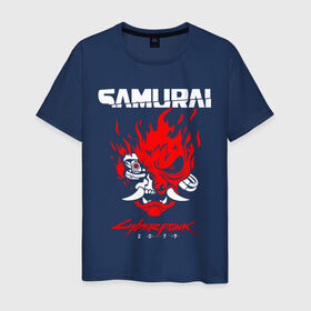 Мужская футболка хлопок с принтом Cyberpunk 2077 в Курске, 100% хлопок | прямой крой, круглый вырез горловины, длина до линии бедер, слегка спущенное плечо. | cyberpunk | cyberpunk 2077 | samurai | игры | киану ривз | киберпанк | самурай