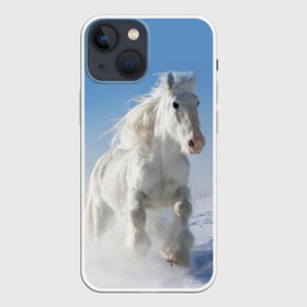 Чехол для iPhone 13 mini с принтом Белый скакун в Курске,  |  | animal | beautiful | gloss | horse | mane | mustang | muzzle | nature | snow | white | wild | winter | белый | грива | дикий | животное | зима | конь | красивый | лоск | лошадь | мустанг | природа | скакун | снег