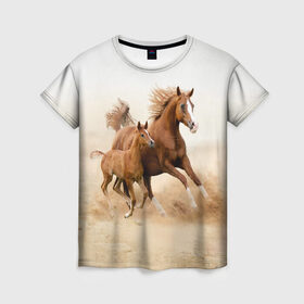 Женская футболка 3D с принтом Лошадь с жеребенком в Курске, 100% полиэфир ( синтетическое хлопкоподобное полотно) | прямой крой, круглый вырез горловины, длина до линии бедер | animal | baby | beautiful | brown | desert | foal | horse | mustang | nature | wild | дикий | жеребенок | животное | конь | коричневый | красивый | лошадь | малыш | мустанг | природа | пустыня | скакун