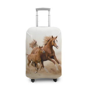 Чехол для чемодана 3D с принтом Лошадь с жеребенком в Курске, 86% полиэфир, 14% спандекс | двустороннее нанесение принта, прорези для ручек и колес | animal | baby | beautiful | brown | desert | foal | horse | mustang | nature | wild | дикий | жеребенок | животное | конь | коричневый | красивый | лошадь | малыш | мустанг | природа | пустыня | скакун